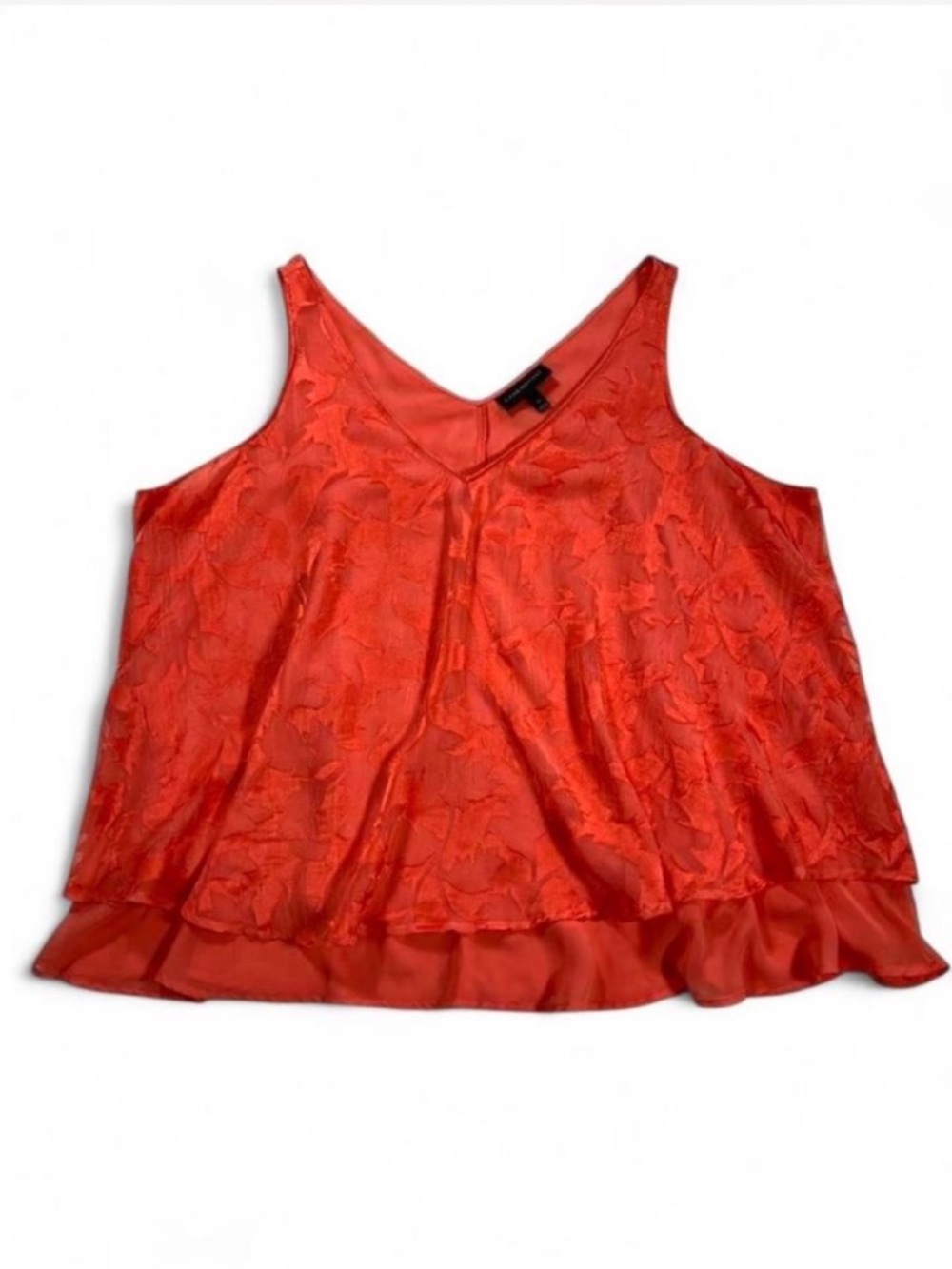 Lane Bryant Layered Chiffon Burnout Swing Tank Top Coral Red Floral Lightweight